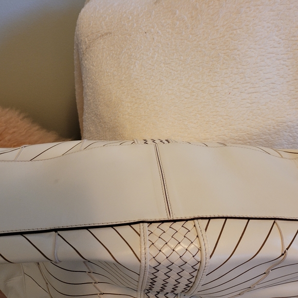 Cole Haan Cream Leather Woven Satchel - Picture 10 of 11